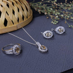 Load image into Gallery viewer, Silver Citrine Jewelry Set | Earrings, Pendant, Ring for Women