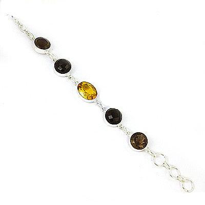 Black Onyx & Smokey Quartz & Yellow Glass 925 Silver Bracelet Spectacular Bracelet Energy Gemstone Bracelet