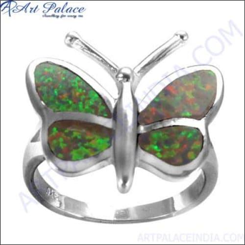 Butterfly Shape Inlay Gemstone Silver Ring Wonderful Gemstone Rings Inlay Rings Gemstone Silver Rings