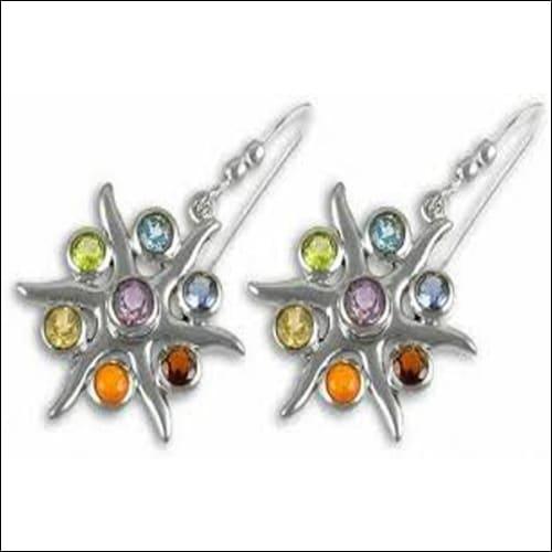 Chakra Style Multi Gemstone Silver Earring Fashionable Earrings Artisanal Earrings Fabulous Earrings
