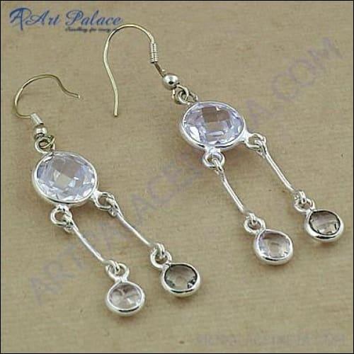 Charming Crystal Gemstone German Silver Stylish Earrings Rare Gemstone Earrings German Silver Earrings