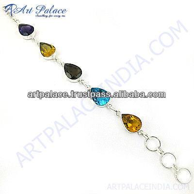 Charming Multi Color Glass German Silver Bracelet Colorful Bracelet Chain Multi Stone Bracelet