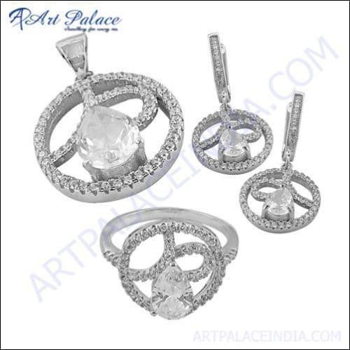 Cubic Zirconia Fashionable Silver Pendant Set 925 Jewellery