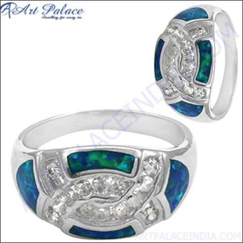 CZ & Inlay Gemstone Silver Ring Inlay Silver Rings Latest Inlay Rings