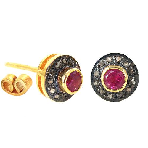 Diamond & Pink Cubic Zirconia Stone Gold Plated Victorian Style Silver Earrings Victorian Stud Earrings Fancy Victorian Earrings