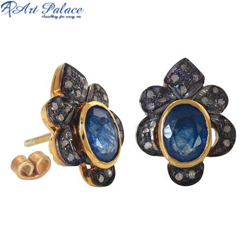Diamond and Sapphire Gold Plated Silver Earring Fashion Victorian Earrings Lovely Victorian Earrings