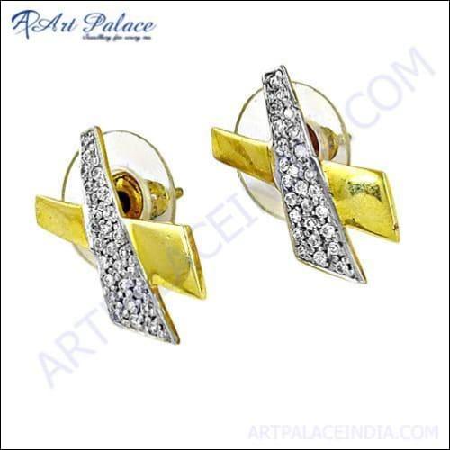 Elegant Fancy Cz Gemstone Silver Gold Plated Earrings