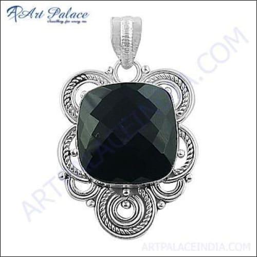 Ethnic Design In German Silver Gemstone Pendant Jewelry For Party Occasion