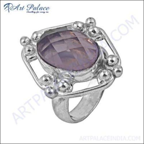 Excellent New Fashionable Rose Quartz Gemstone German Silver Ring