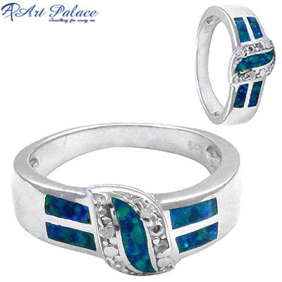 Famous Design CZ and Blue Inlay 925 Silver Ring Inlay Rings Superior Ring
