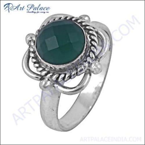Fashion Accessories Green Onyx Gemstone German Silver Ring
