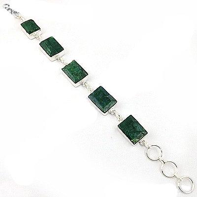 Fashionable Green Corundum Gemstone 925 Silver Bracelet Hand Finished Gemstone Bracelet Solid Gemstone Bracelet
