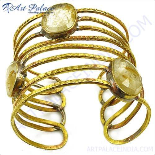 Feminine Unique Design Golden Rutile Gemstone Bangle Yellow Gemstone Bangle Impressive Gemstone Bangle