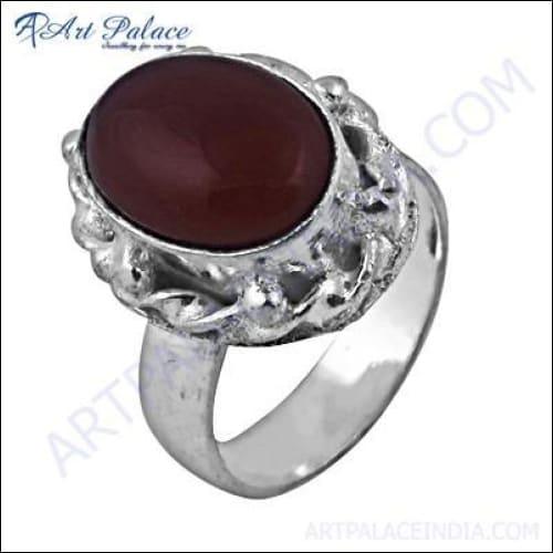 Feminine Unique Design Red Onyx Gemstone German Silver Rings