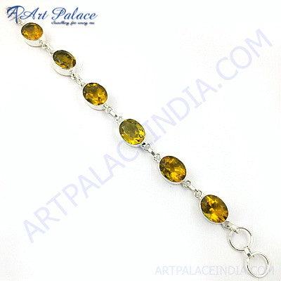 Hot Sale Fashion Yellow Glass Gemstone German Silver Bracelet Glass Gemstone Bracelet Oval Shape Gemstone Bracelet