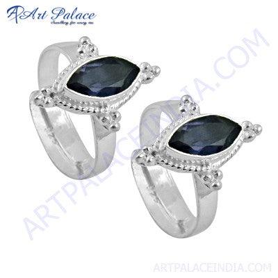 Indian Designer Iolite Gemstone Silver Toe Rings, 925 Sterling Silver Jewelry