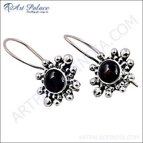 Indian Ethnic Garnet Silver Earring Casual Gemstone Earrings Perfect Garnet Earrings