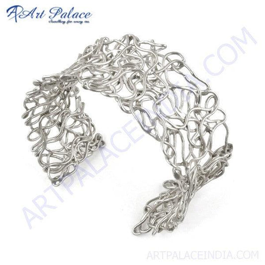 Indian Touch Plain Silver Fret Work Bracelet, 925 sterling silver jewellery