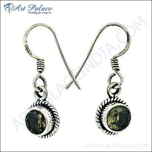 Indian Touch Smokey Silver Ethnic Earring Smokey Earrings Gemstone Silver Earrings