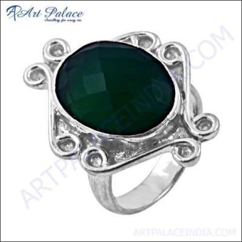 Indian Traditional Designer Green Onyx Gemstone German Silver Ring