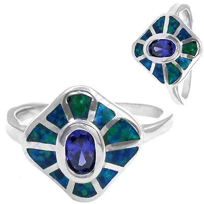 Ink Blue Zircon Gemstone 925 Sterling Silver Ring Lovely Inlay Rings Casual Inlay Rings