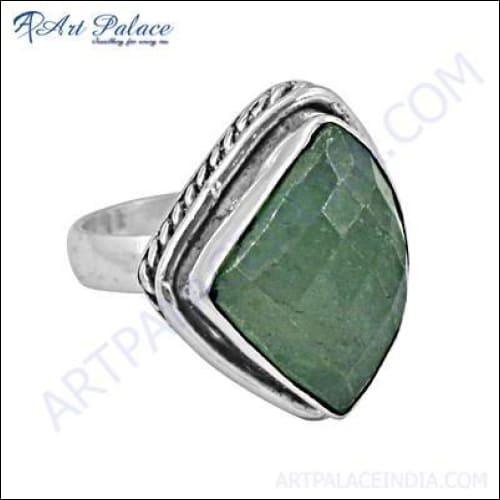 Latest Green Aventurian Gemstone German Silver Rings