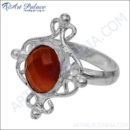 Luxury Style Red Onyx Gemstone German Silver Rings