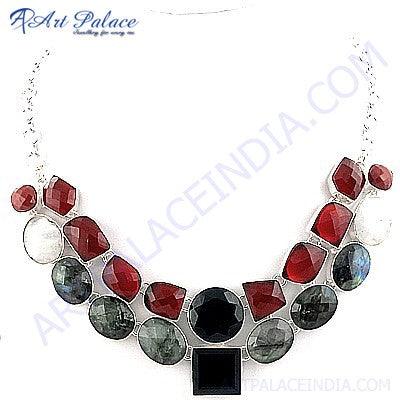 Made in India Unique Multi Stone German Silver Necklace Fashionable Necklace Handmade Necklace