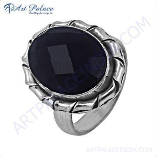 Midnight Black Onyx Gemstone Designer German Silver Ring