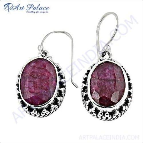 Natural Dyed Ruby In Silver Earrings Jewelry, 925 sterling Silver Jewelry Ethnic Earrings Wonderful Gemstone Earrings