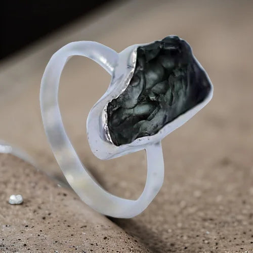 Tektite Moldavite Silver Ring