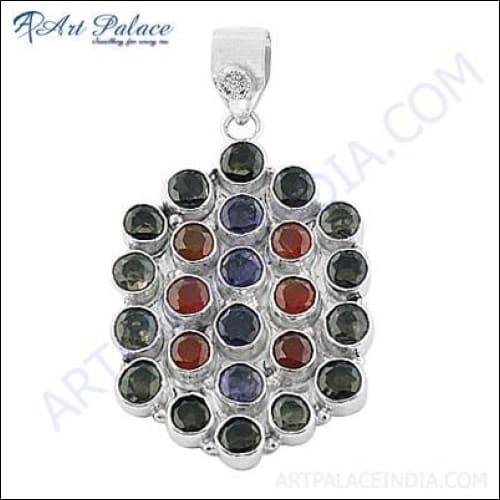 New Arrival In Multi Gemstone German Silver Pendant Jewelry For Party