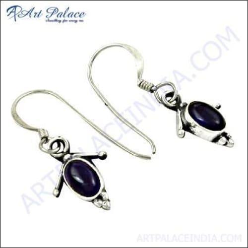 New Ethnic Work Amethyst Gemstone Silver Earrings Oval Gemstone Earrings Ethnic Earrings Amethyst Earrings