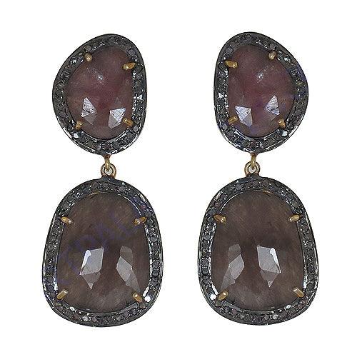 Party Wear Designer Diamond & Sapphire Gold Plated Silver Earrings Adorable Victorian Earrings Victorian Earrings