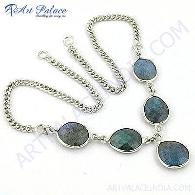 Party Wear Designer Labradorite Gemstone German Silver Necklace Labradorite Necklace Pretty Necklace