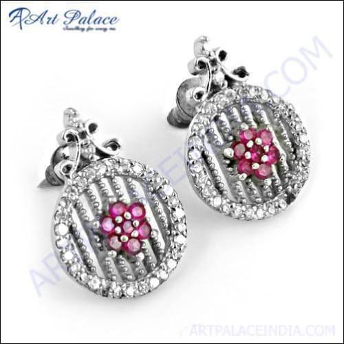 Precious Antique White & Pink Cubic Zirconia Gemstone Earrings