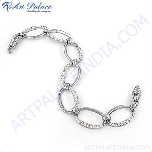 Rocking & Charming Cubic Zirconia Gemstone Silver Bracelet Fashion Cz Bracelet Cz Silver Bracelet