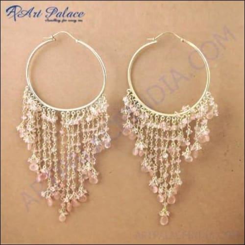 Rose Quartz Gemstone Silver Earrings Rare Gemstone Beaded Earrings Fabulous Beaded Earrings