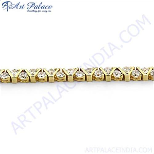 Sensational Cubic Zirconia Gold Plated Silver Bracelet Superb Cz Bracelet Cz Silver Bracelet