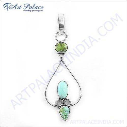 Simple New Fashion German Silver Gemstone Pendant Jewelry For Party Wearing