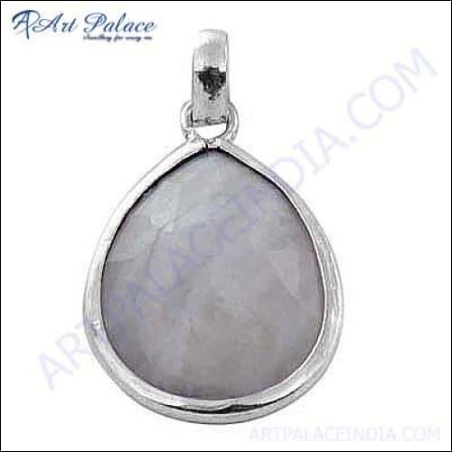 Simple Rainbow Moonstone Gemstone In German Silver Pendant Jewelry
