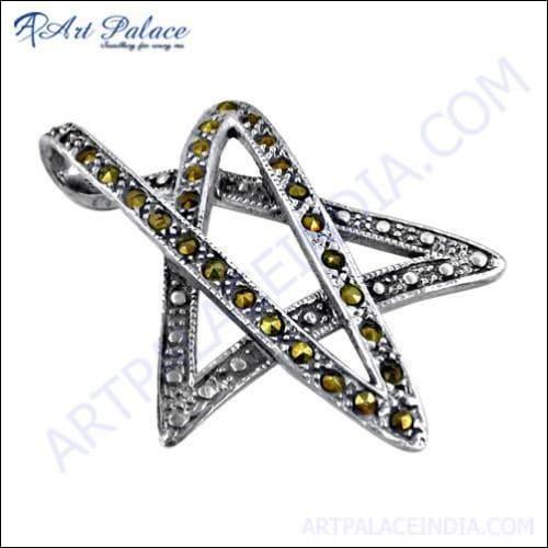 Star Shape Gun Metal Gemstone Silver Marcasite Pendant