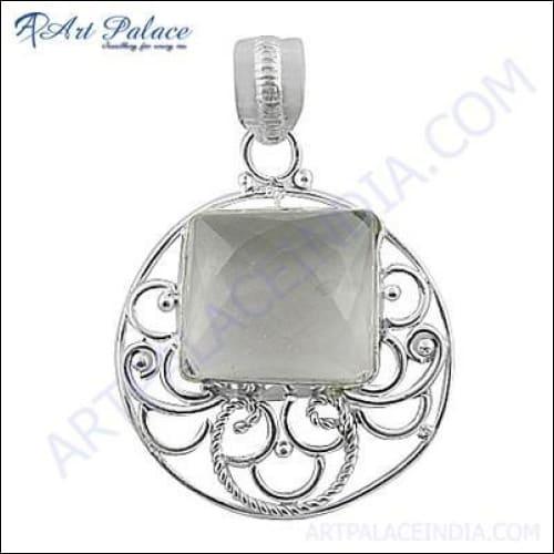 Stylish Ethnic Work In German Silver Pendant Jewelry With Crystal Gemstone