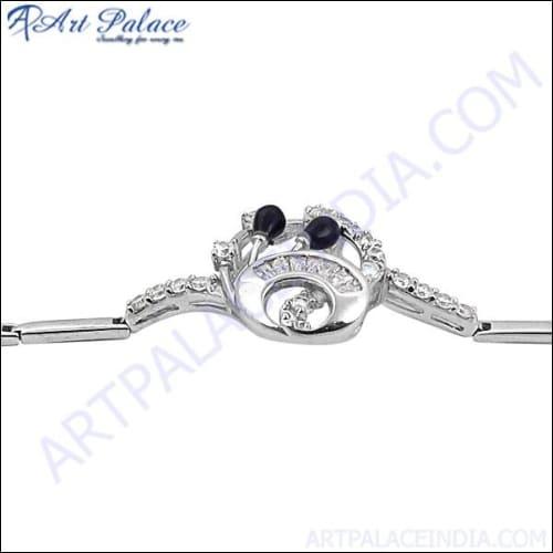 Trendy Black Onyx & Cubic Zirconia Gemstone Silver Bracelet. Cz Bracelet Fantastic Cz Bracelet