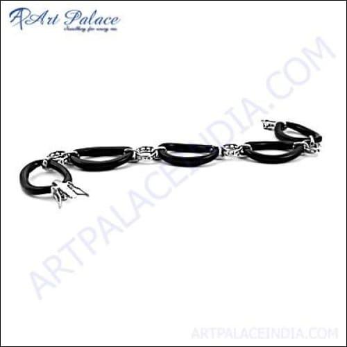 Trendy Black Onyx & Cubic Zirconia Gemstone Silver Bracelet Cz Silver Bracelet Cz Bracelets