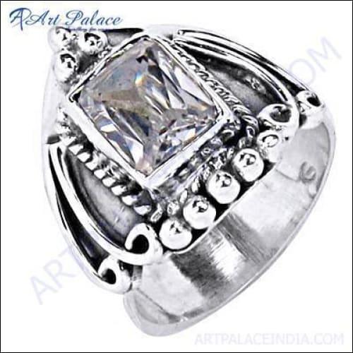 Trendy Charm Cubic Zirconia Gemstone Silver Ring, 925 Sterling Silver Jewelry, Indian Silver Jewelry