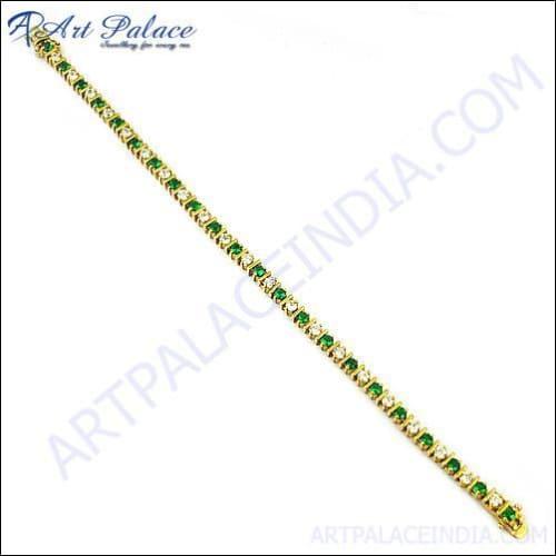 Trendy Charm Green Cubic Zirconia & Cubic Zirconia Gemstone Silver Bracelet