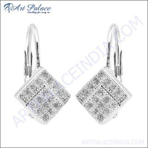 Trendy Cubic Zirconia Gemstone Silver Earrings