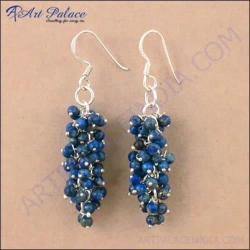 Trendy Gemstone Lapis Lazuli Silver Beaded Earrings Glamours Beaded Earrings Fashionable Beaded Earrings