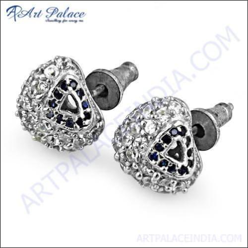 Trendy Inkzirconia & CZ Gemstone Silver Stud Earrings